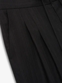 Black Striped Wool Baggy Shorts