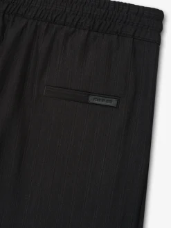 Black Striped Wool Baggy Shorts