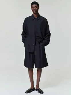 Black Striped Wool Elastic Cuff Shirt