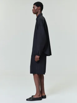 Black Striped Wool Elastic Cuff Shirt