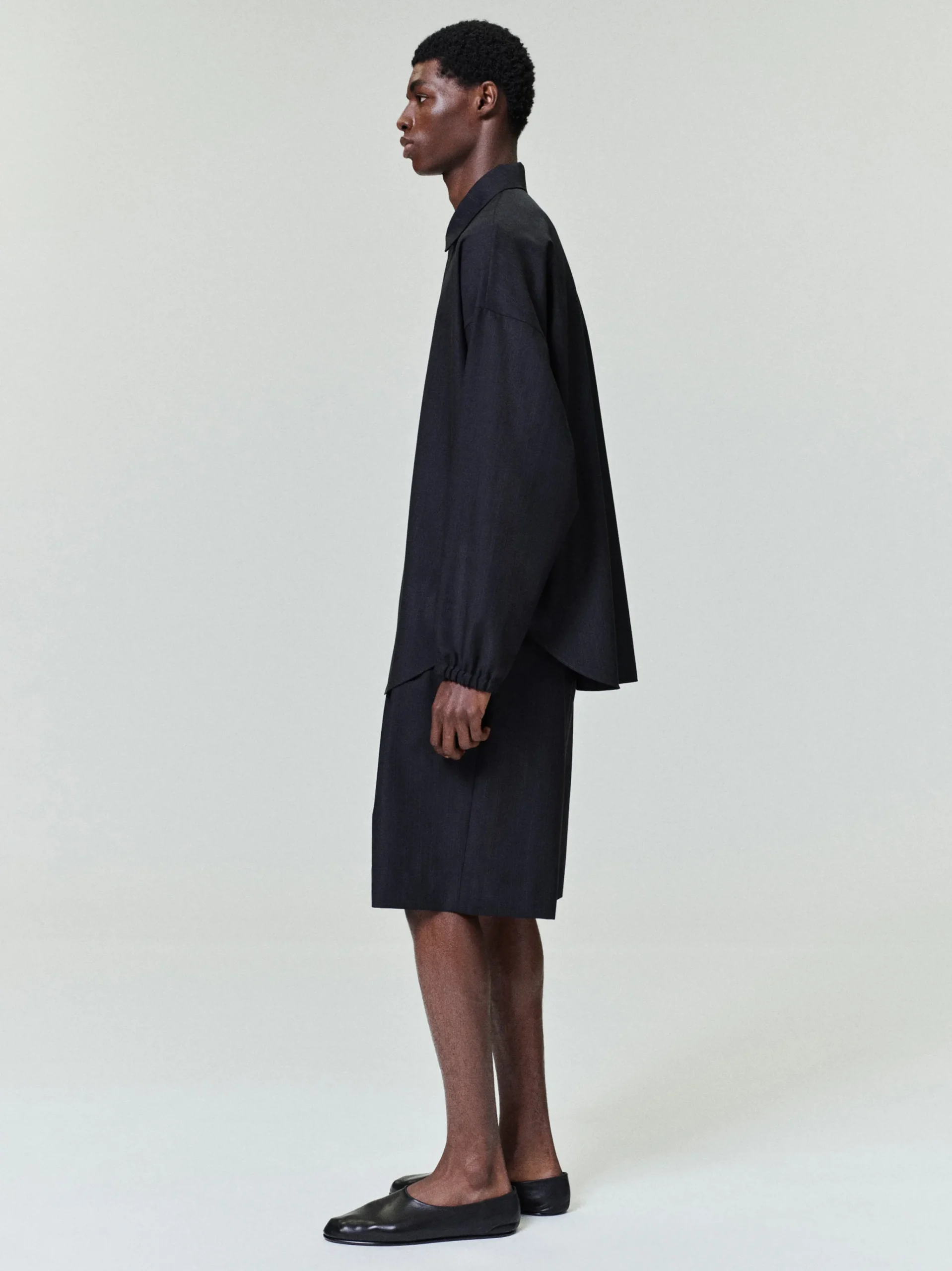 Black Striped Wool Elastic Cuff Shirt