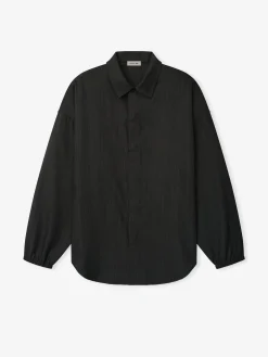Black Striped Wool Elastic Cuff Shirt