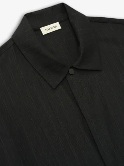 Black Striped Wool Elastic Cuff Shirt