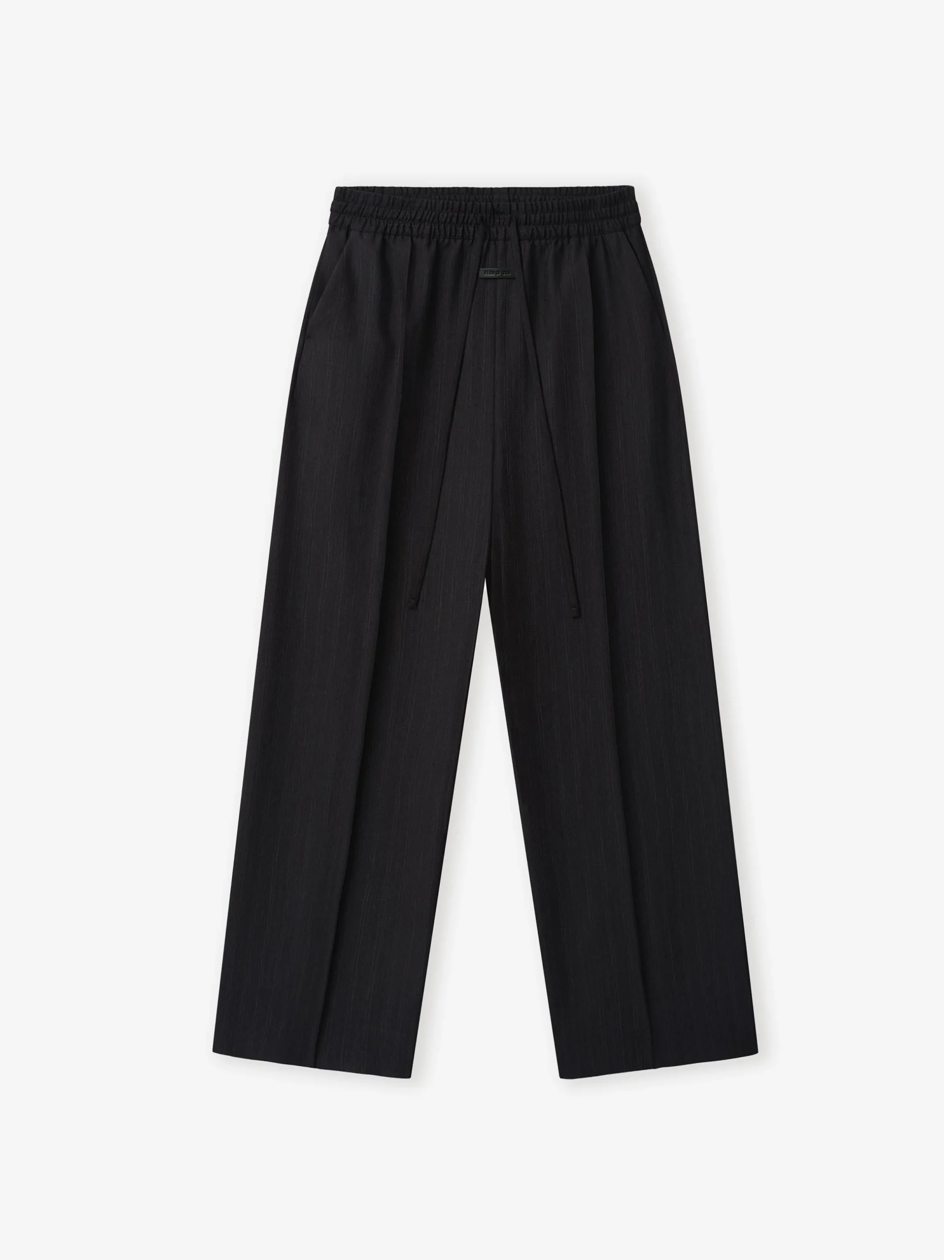 Black Striped Wool Wide Leg Drawstring Pants