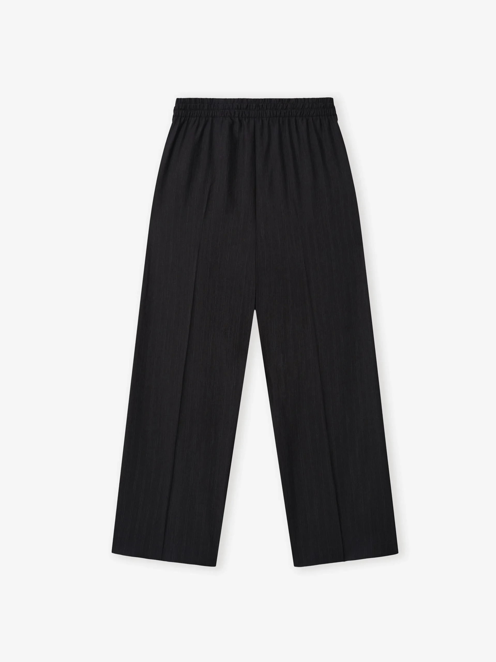 Black Striped Wool Wide Leg Drawstring Pants