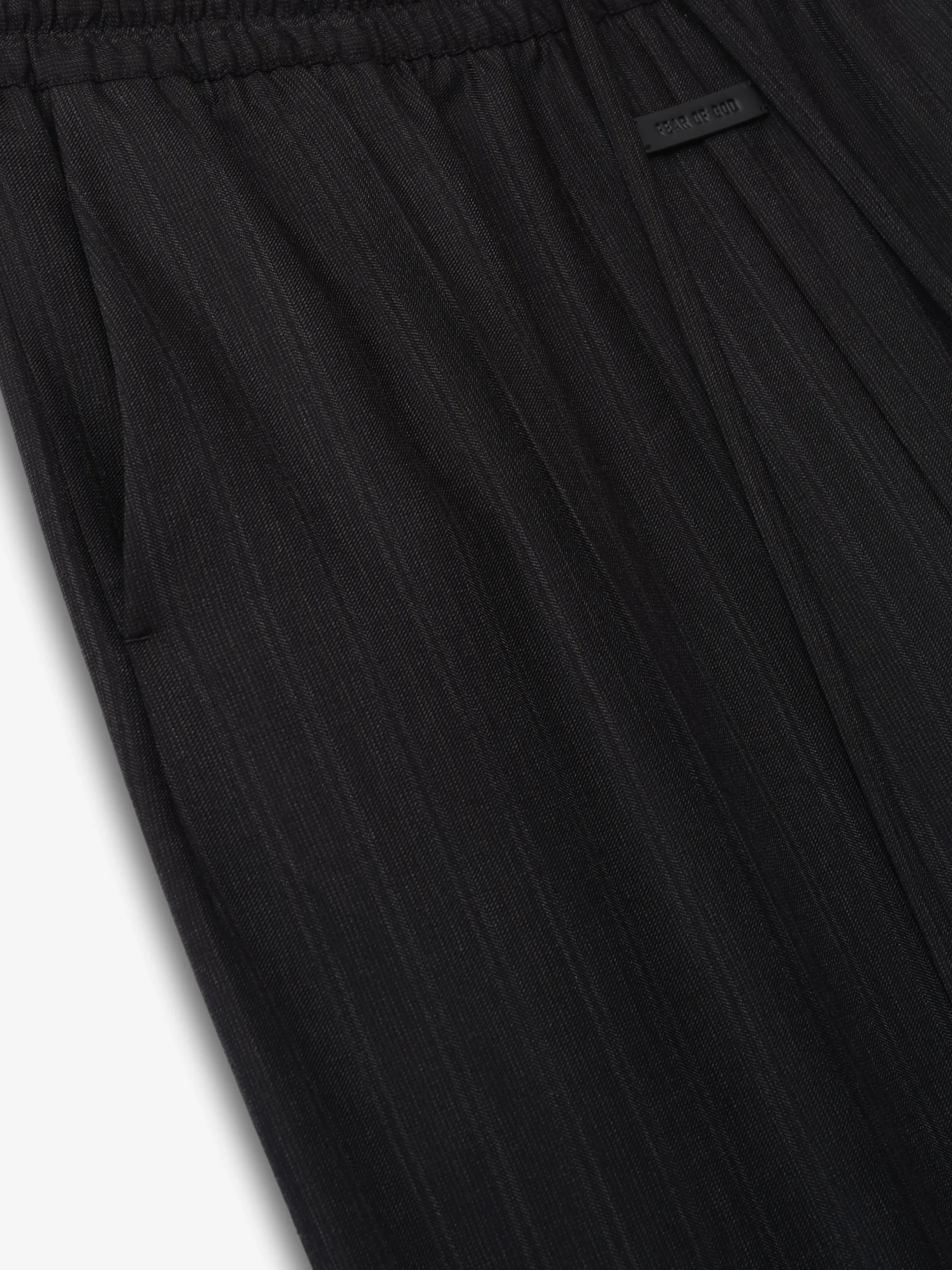 Black Striped Wool Wide Leg Drawstring Pants