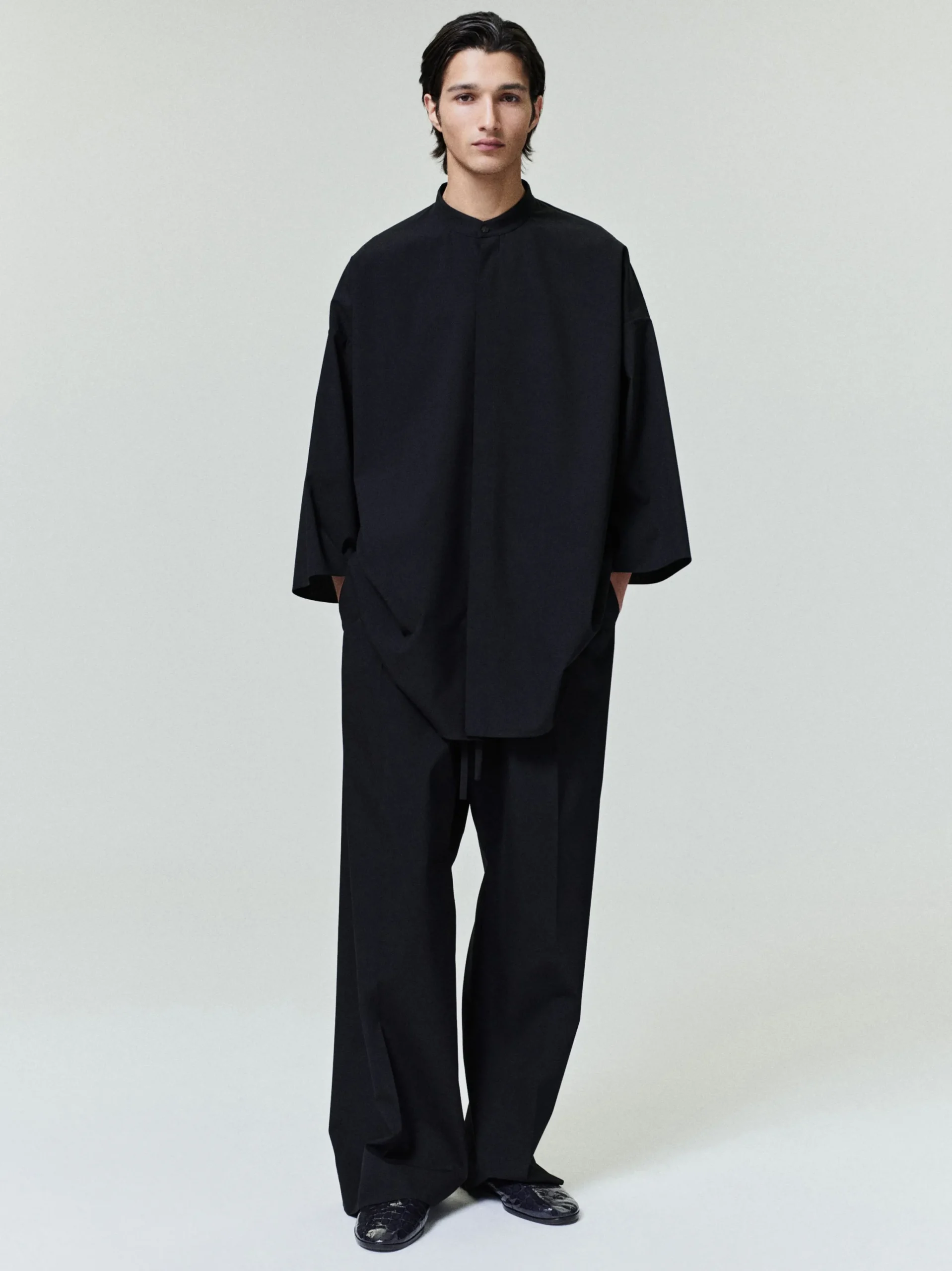 Cotton Wool Oxford Wide Leg Drawstring Pants