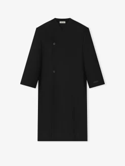Double Weave Wool Double Breasted Lapelless Coat