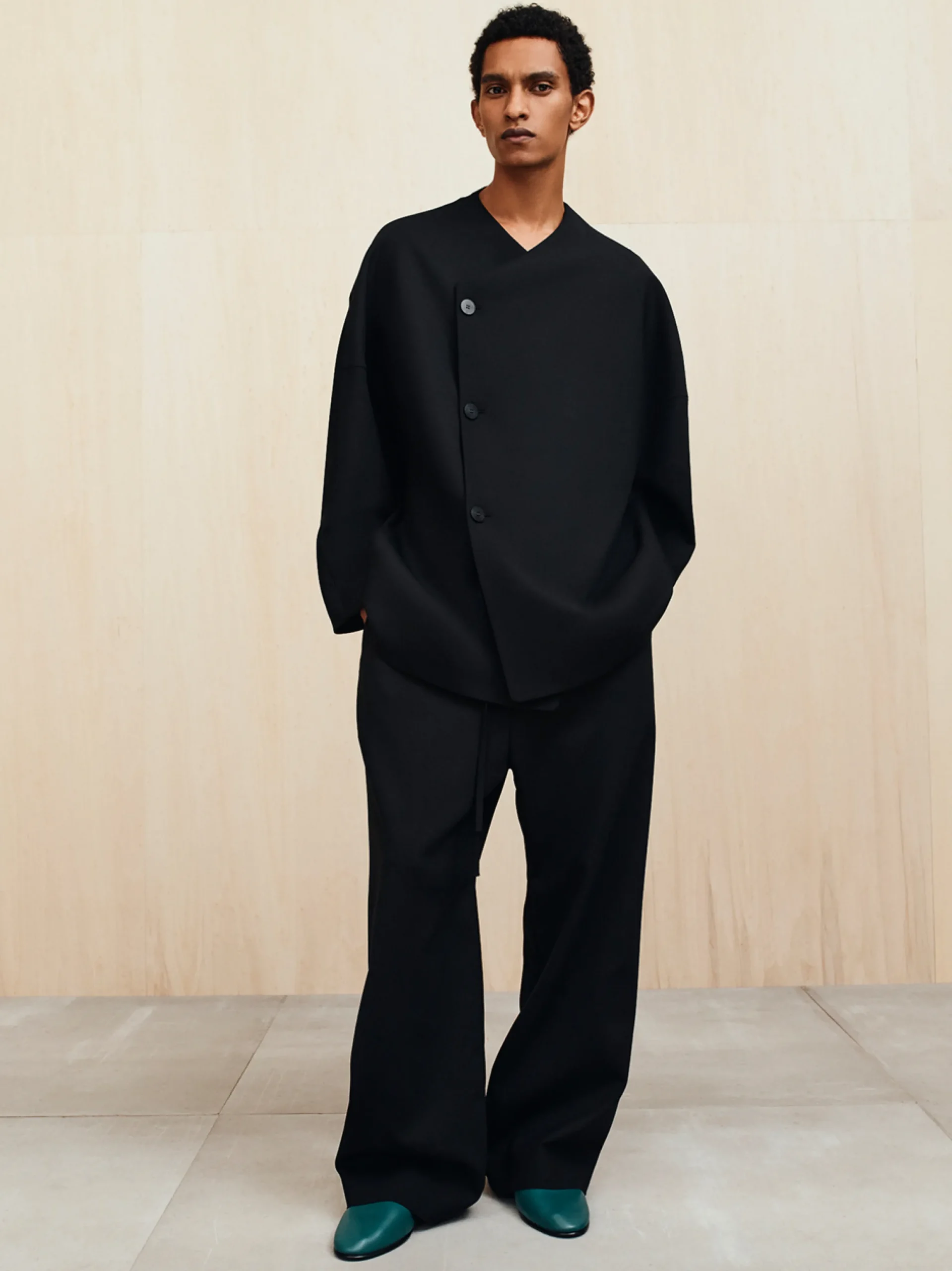 Double Weave Wool Wide Leg Drawstring Pants
