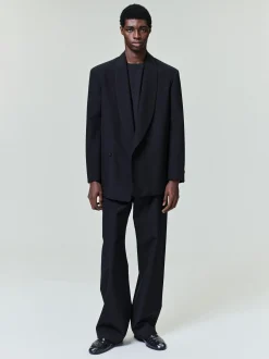 Double-Breasted Wool Poplin Shawl Collar Jacket