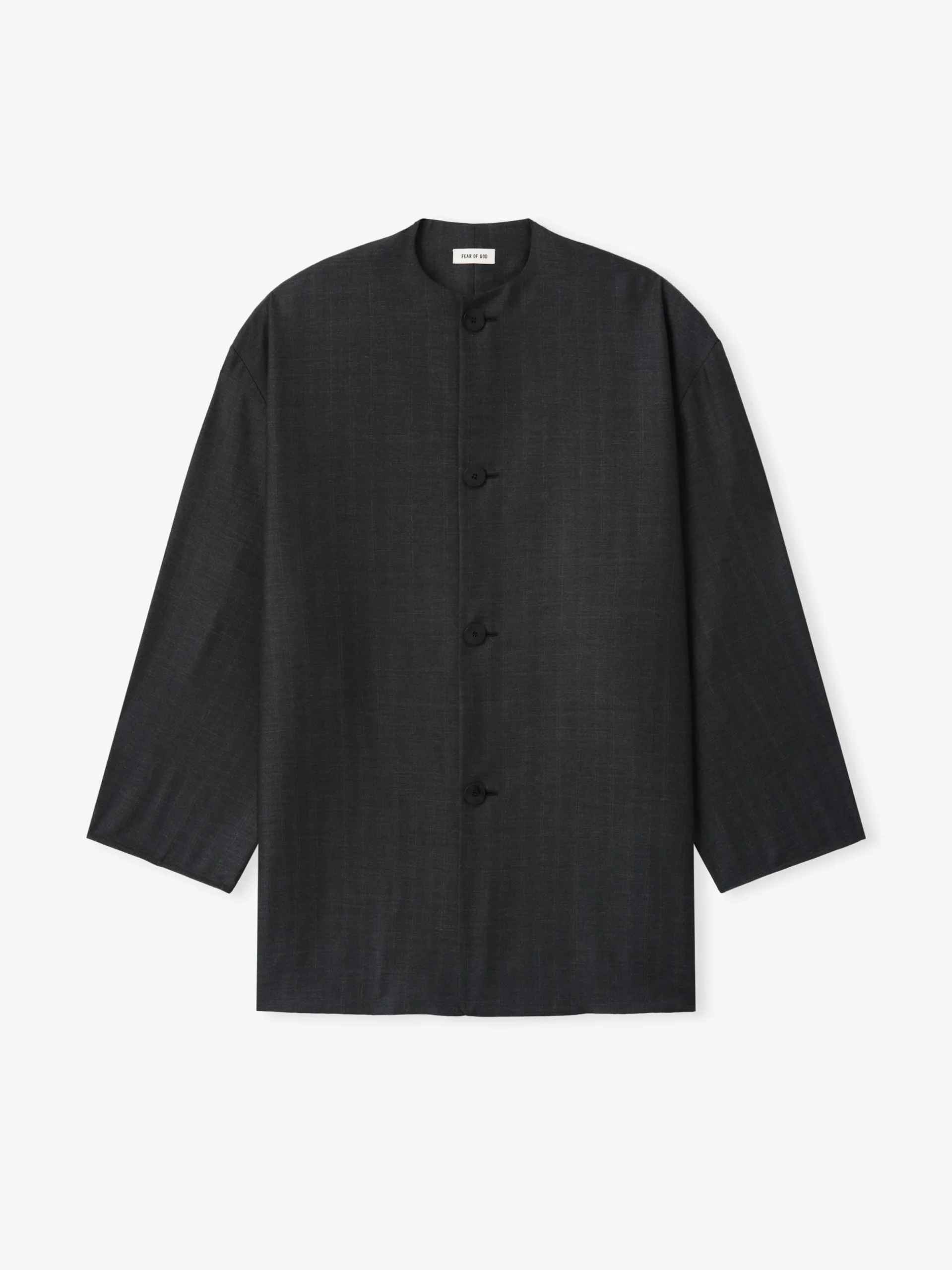 Grey Striped Wool Collarless Sport Jacket