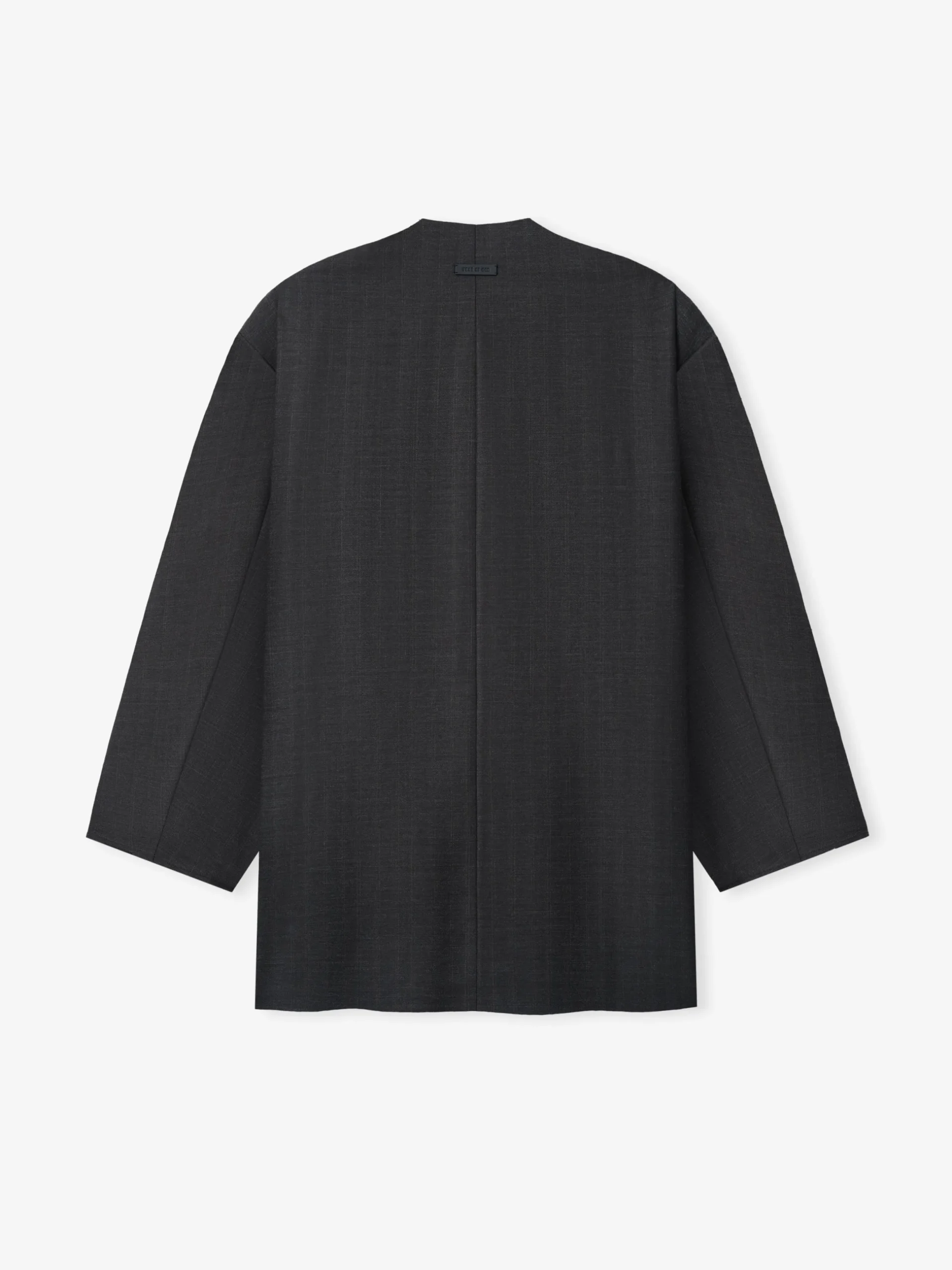 Grey Striped Wool Collarless Sport Jacket