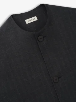 Grey Striped Wool Collarless Sport Jacket