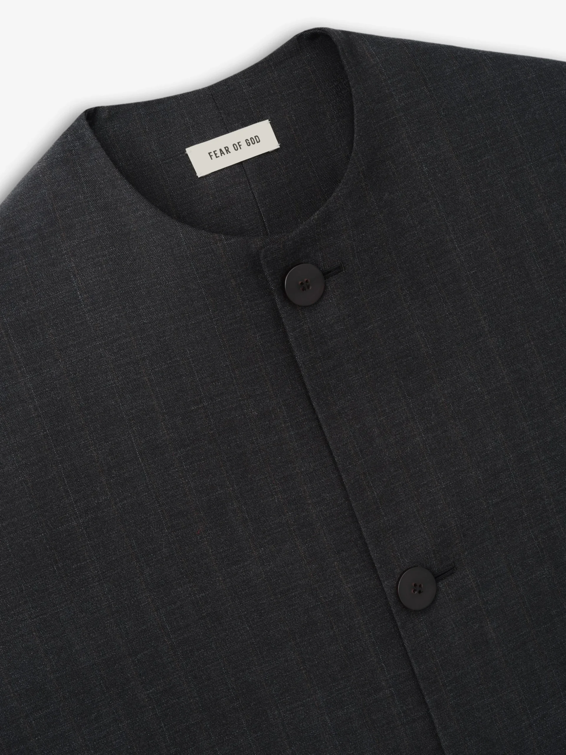 Grey Striped Wool Collarless Sport Jacket
