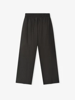 Grey Striped Wool Wide Leg Drawstring Pants