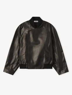 Leather Raglan Bomber Jacket