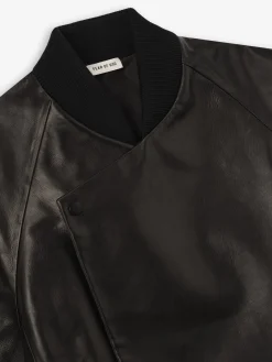 Leather Raglan Bomber Jacket
