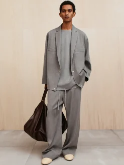 Pigment Dyed Wool Wide Leg Drawstring Pants