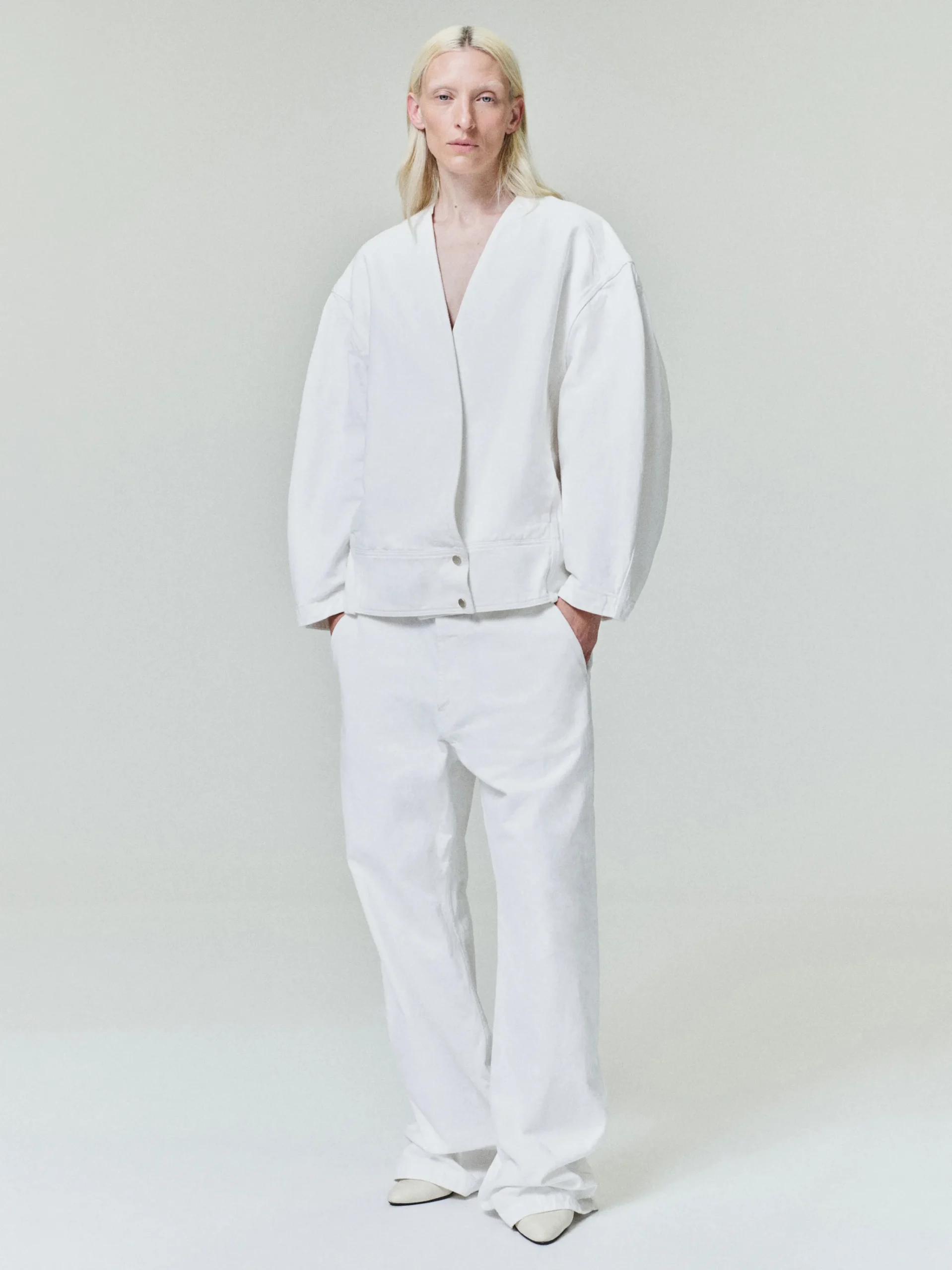 Womens Cotton Twill Relaxed Lapelless Jacket