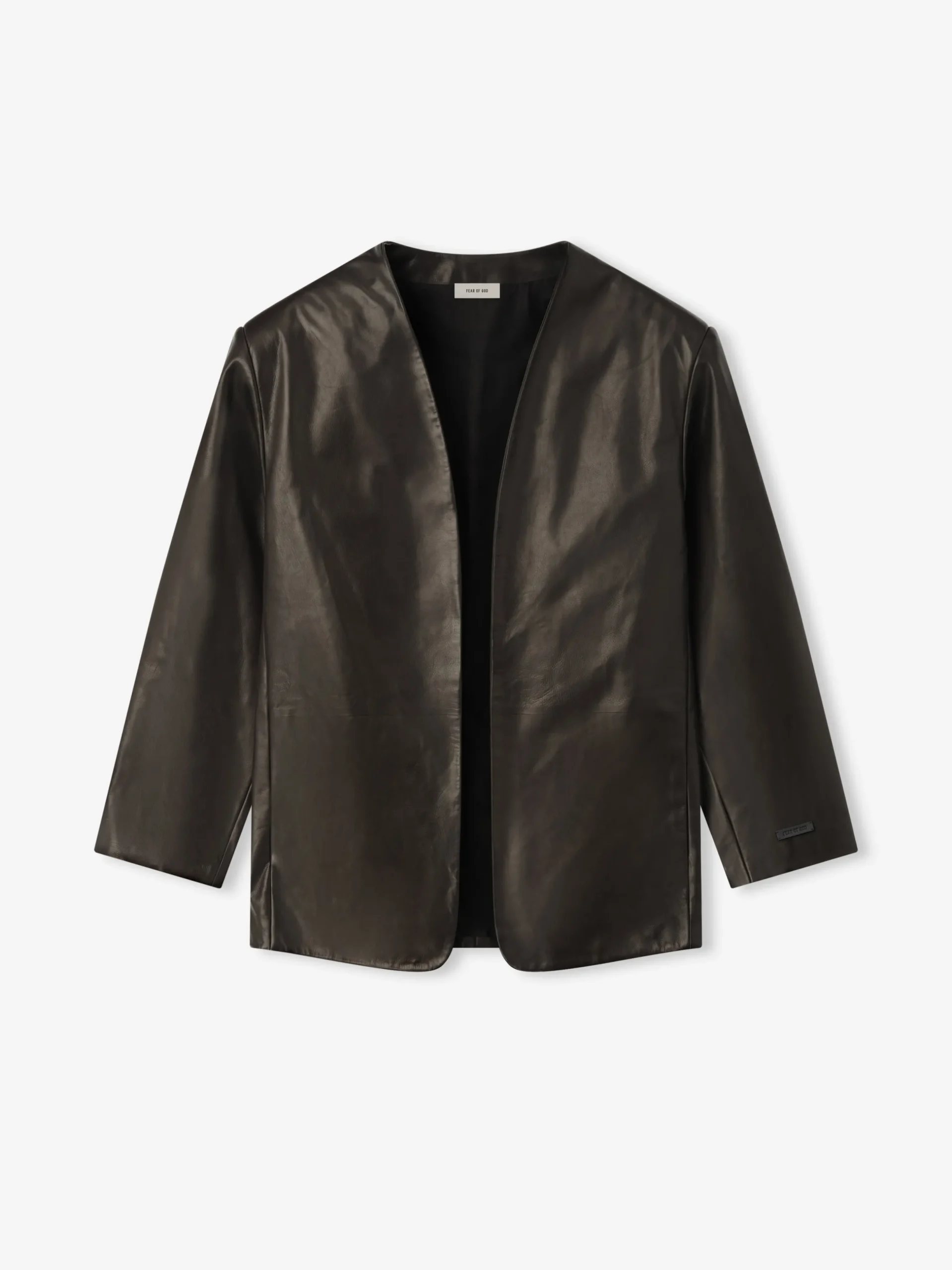 Womens Leather Collarless Jacket