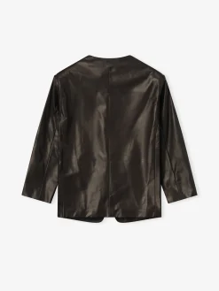 Womens Leather Collarless Jacket
