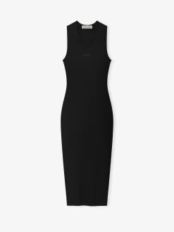 Womens Rib Knit Fitted Long Tank Dress