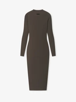 Womens Rib Knit Fitted Long Sleeve Dress
