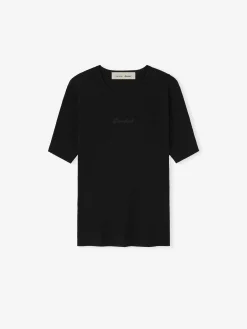 Womens Signature Rib Knit Fitted Short Sleeve Tee