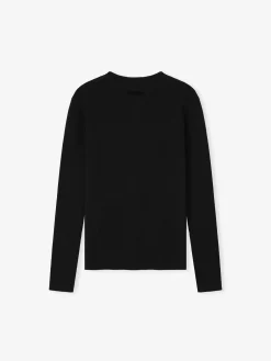 Womens Signature Rib Knit Fitted Long Sleeve Zip Up Tee