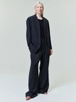 Womens Superfine Wool Twill Wide Leg Pants