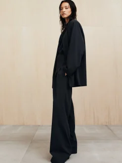 Womens Superfine Wool Twill Wide Leg Pants